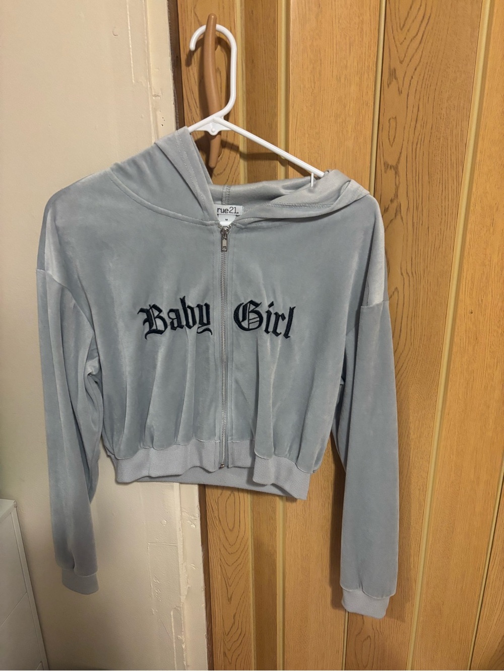 Baby Girl Light BlueGray Crop Zip Hoodie Jacket